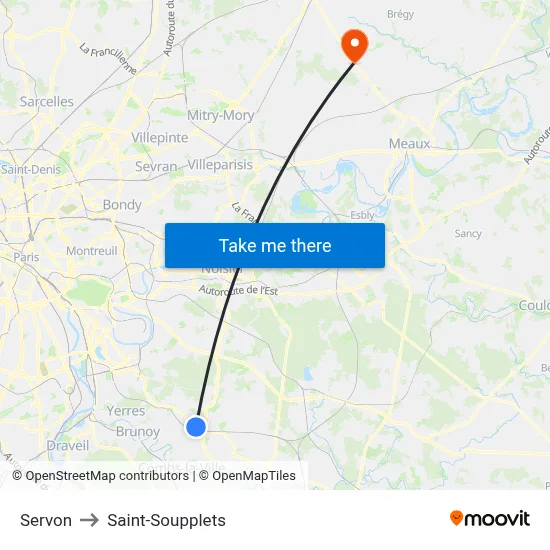 Servon to Saint-Soupplets map