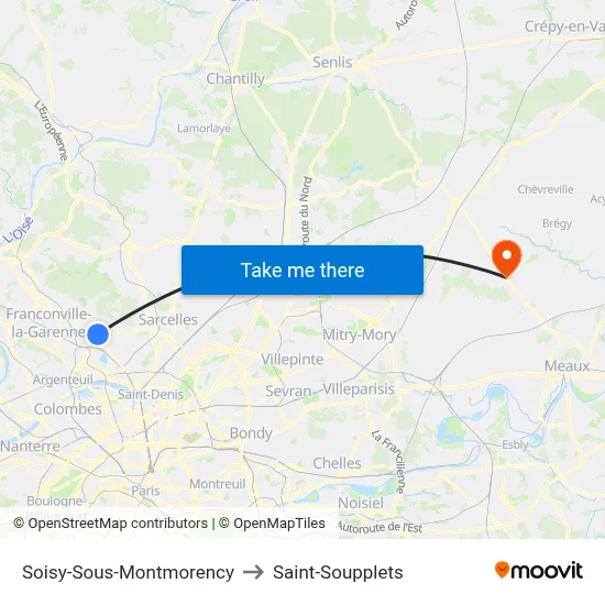 Soisy-Sous-Montmorency to Saint-Soupplets map
