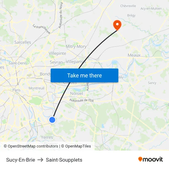Sucy-En-Brie to Saint-Soupplets map