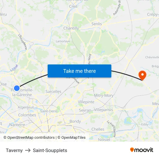 Taverny to Saint-Soupplets map