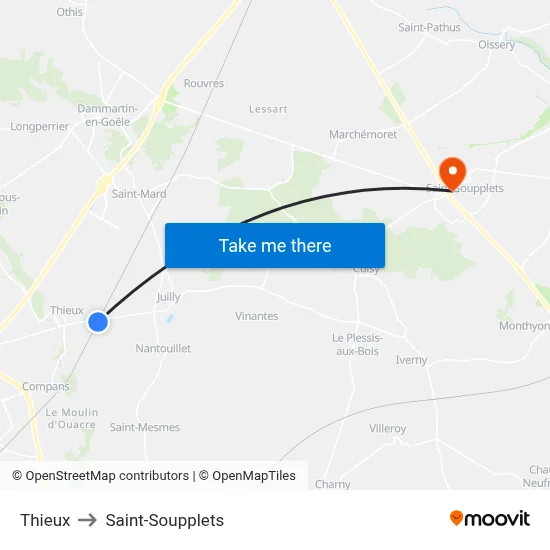 Thieux to Saint-Soupplets map