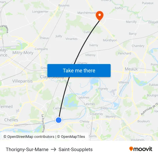 Thorigny-Sur-Marne to Saint-Soupplets map