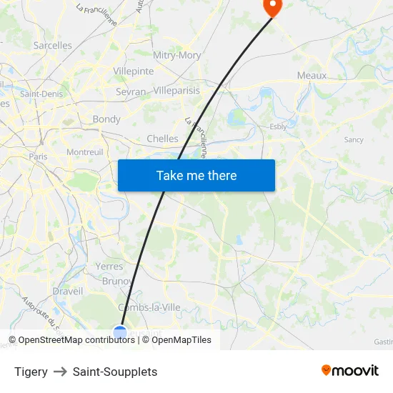 Tigery to Saint-Soupplets map