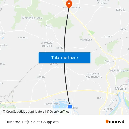 Trilbardou to Saint-Soupplets map
