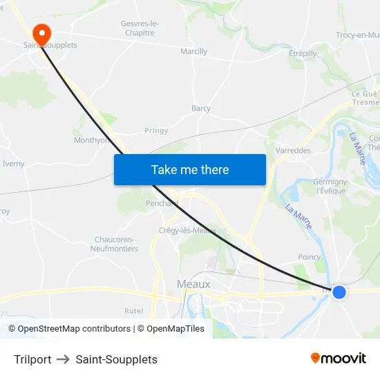 Trilport to Saint-Soupplets map