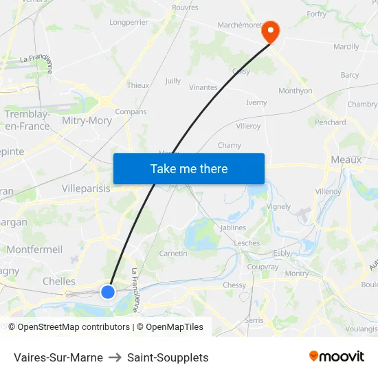 Vaires-Sur-Marne to Saint-Soupplets map
