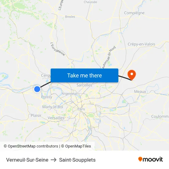 Verneuil-Sur-Seine to Saint-Soupplets map