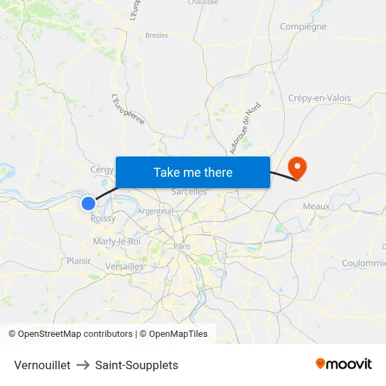 Vernouillet to Saint-Soupplets map