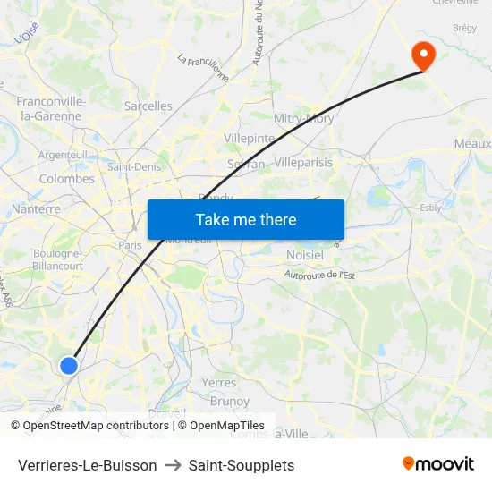Verrieres-Le-Buisson to Saint-Soupplets map