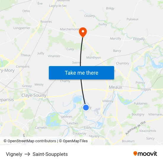 Vignely to Saint-Soupplets map