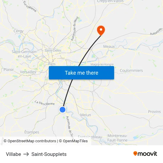 Villabe to Saint-Soupplets map