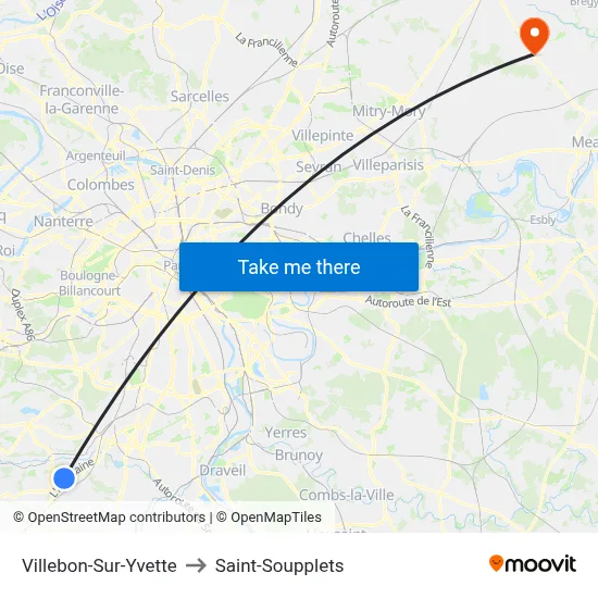 Villebon-Sur-Yvette to Saint-Soupplets map