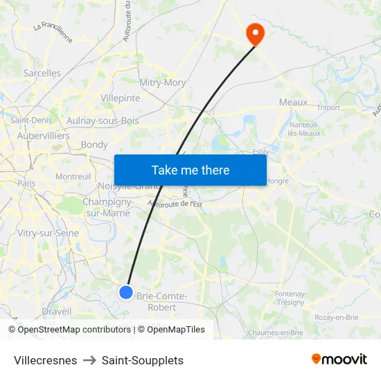 Villecresnes to Saint-Soupplets map