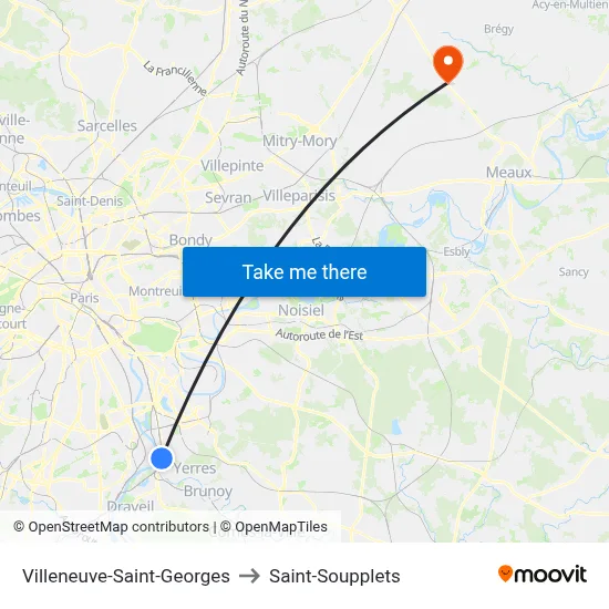 Villeneuve-Saint-Georges to Saint-Soupplets map