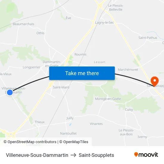 Villeneuve-Sous-Dammartin to Saint-Soupplets map