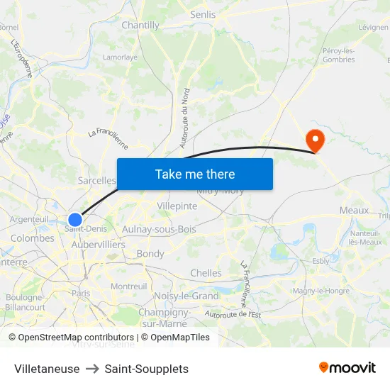 Villetaneuse to Saint-Soupplets map