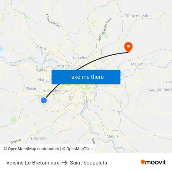 Voisins-Le-Bretonneux to Saint-Soupplets map