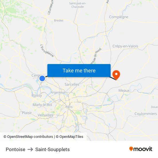 Pontoise to Saint-Soupplets map