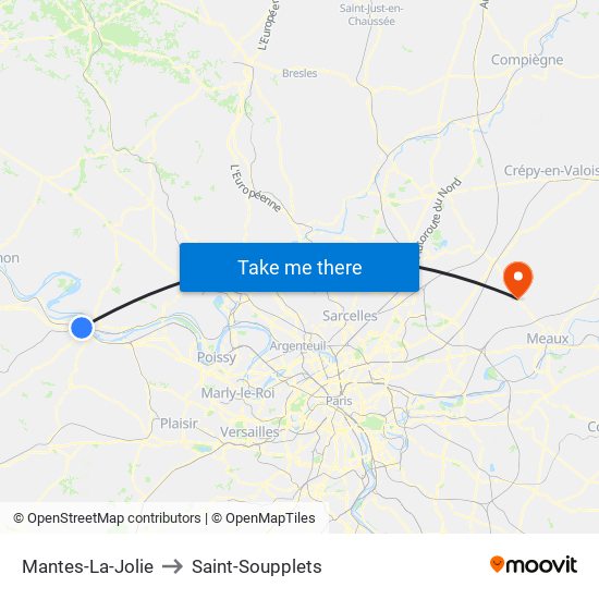 Mantes-La-Jolie to Saint-Soupplets map