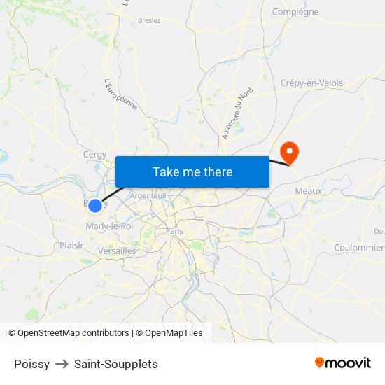 Poissy to Saint-Soupplets map