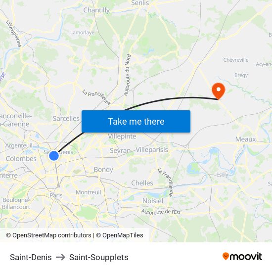 Saint-Denis to Saint-Soupplets map