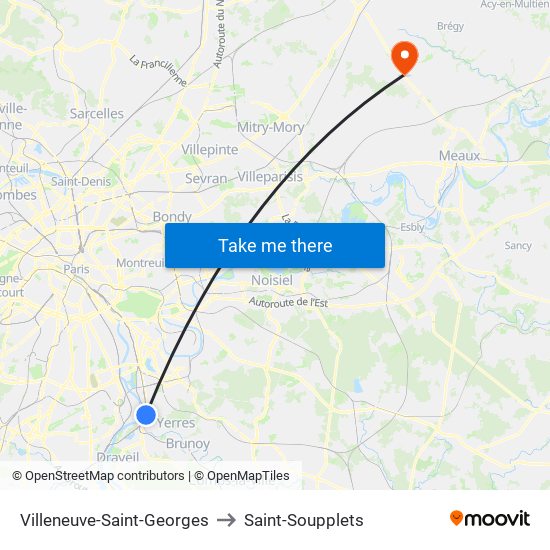 Villeneuve-Saint-Georges to Saint-Soupplets map