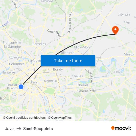 Javel to Saint-Soupplets map