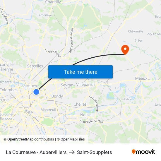 La Courneuve - Aubervilliers to Saint-Soupplets map
