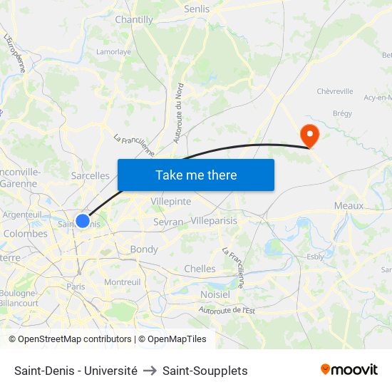 Saint-Denis - Université to Saint-Soupplets map