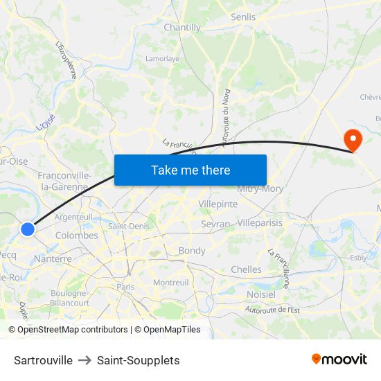 Sartrouville to Saint-Soupplets map