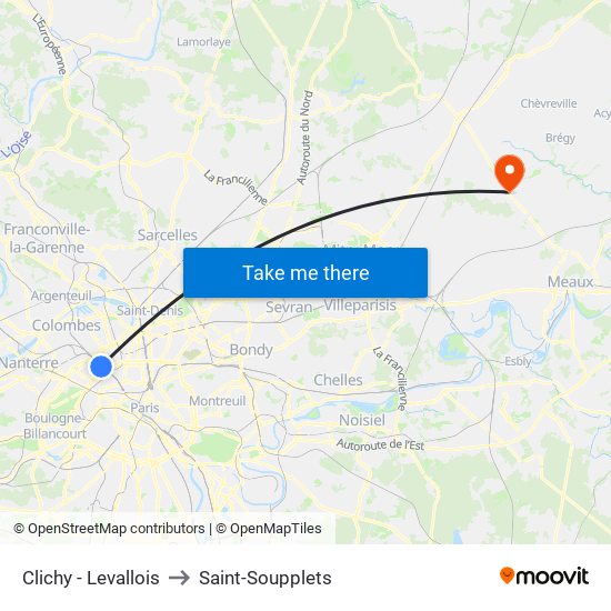 Clichy - Levallois to Saint-Soupplets map