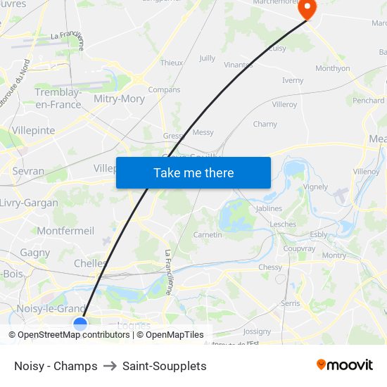 Noisy - Champs to Saint-Soupplets map