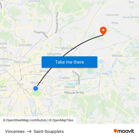 Vincennes to Saint-Soupplets map