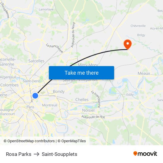 Rosa Parks to Saint-Soupplets map