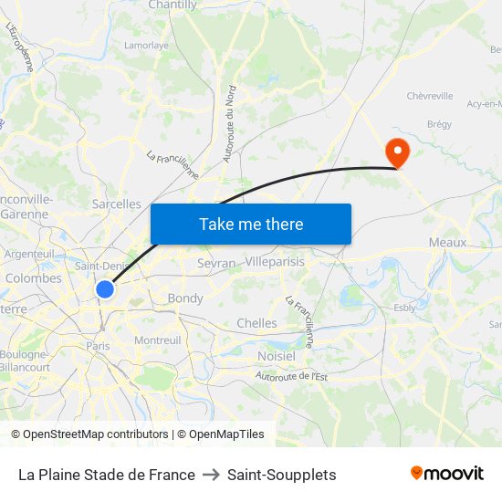 La Plaine Stade de France to Saint-Soupplets map
