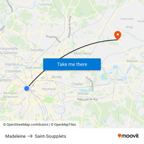 Madeleine to Saint-Soupplets map