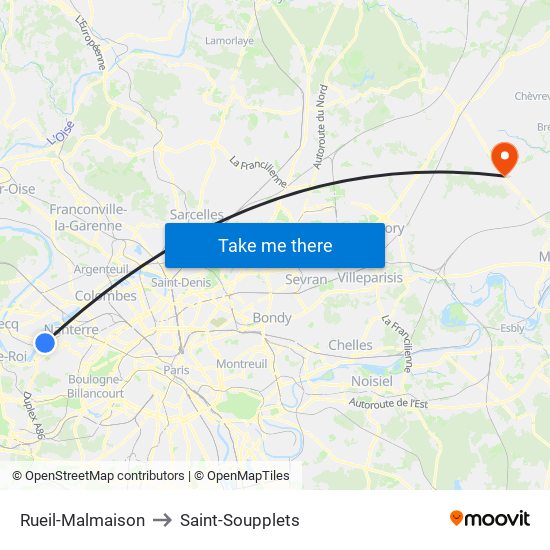 Rueil-Malmaison to Saint-Soupplets map