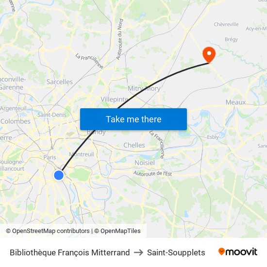Bibliothèque François Mitterrand to Saint-Soupplets map