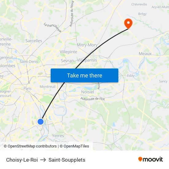 Choisy-Le-Roi to Saint-Soupplets map