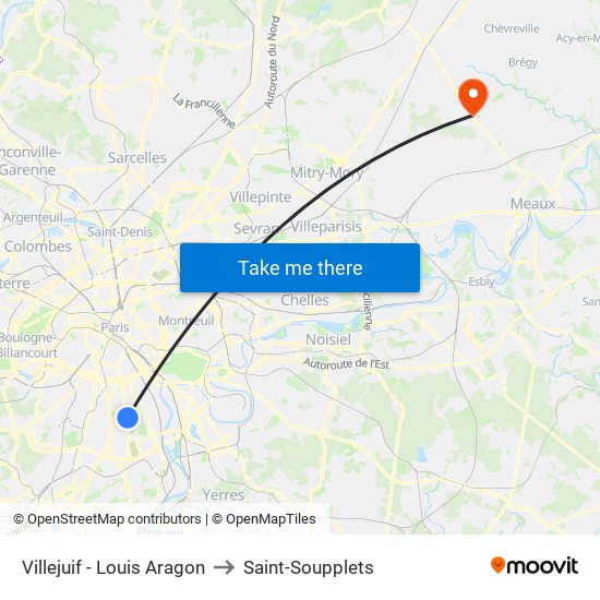 Villejuif - Louis Aragon to Saint-Soupplets map