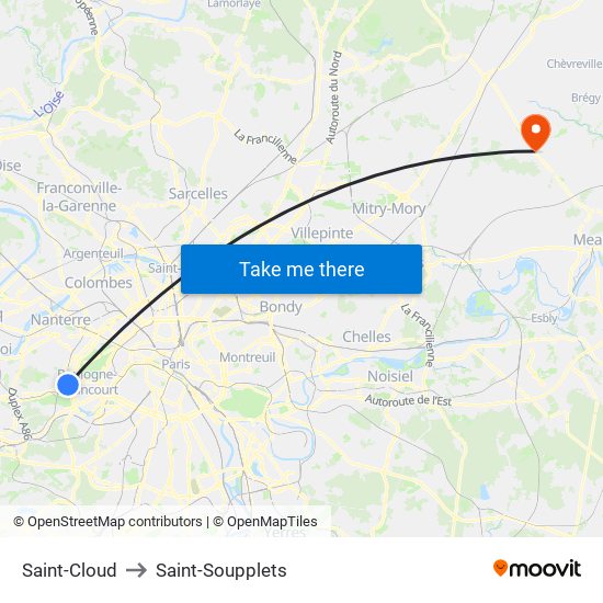 Saint-Cloud to Saint-Soupplets map