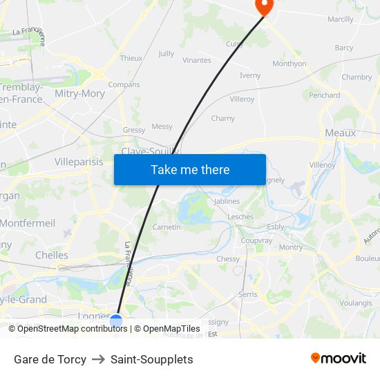 Gare de Torcy to Saint-Soupplets map