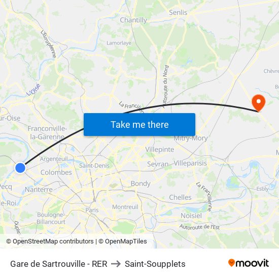 Gare de Sartrouville - RER to Saint-Soupplets map