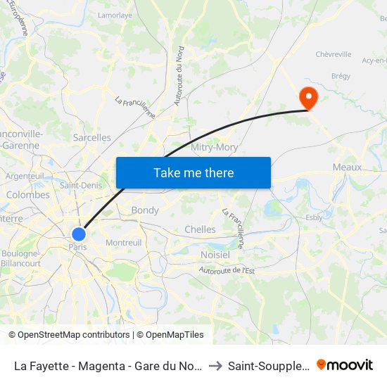 La Fayette - Magenta - Gare du Nord to Saint-Soupplets map