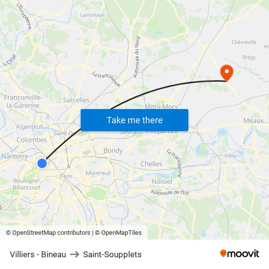 Villiers - Bineau to Saint-Soupplets map