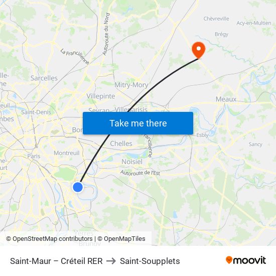 Saint-Maur – Créteil RER to Saint-Soupplets map