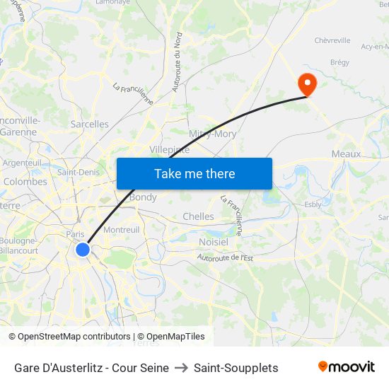 Gare D'Austerlitz - Cour Seine to Saint-Soupplets map