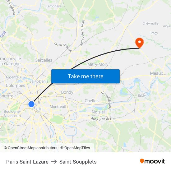 Paris Saint-Lazare to Saint-Soupplets map