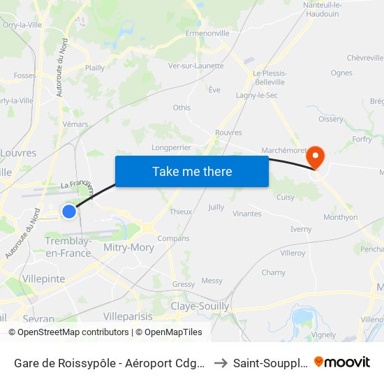 Roissypole - Aéroport Cdg1 (G1) to Saint-Soupplets map