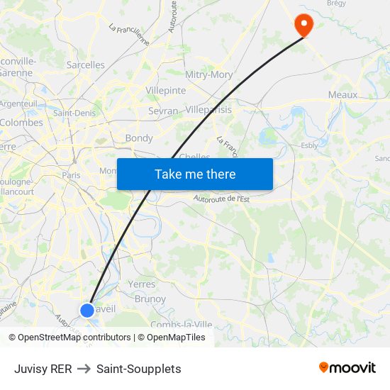 Juvisy RER to Saint-Soupplets map